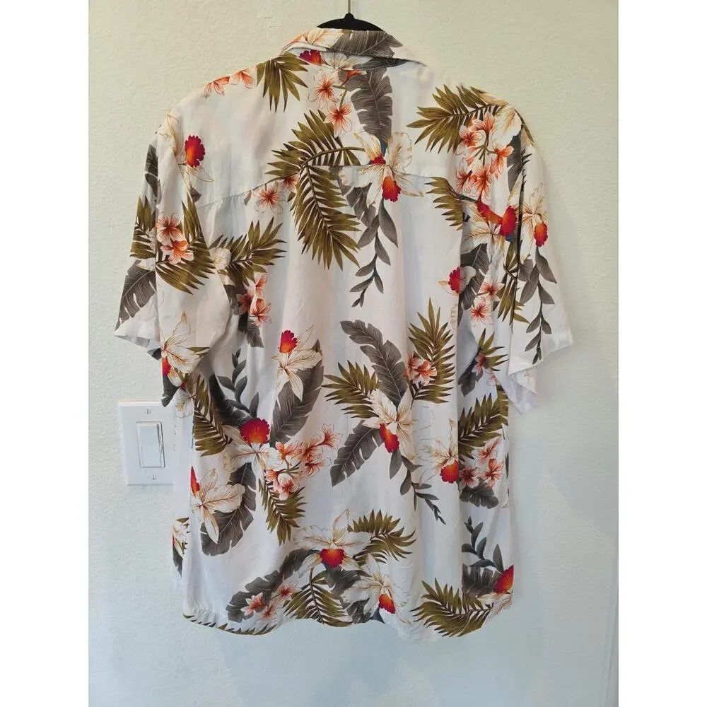 VTG Two Palms Mens Palm&Orchid Button Up Hawaiian Shirt Sz M Resortwear Tropical